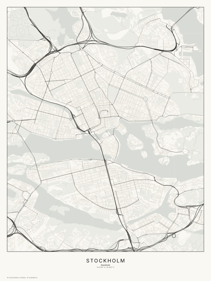 Stockholm map poster, classic style
