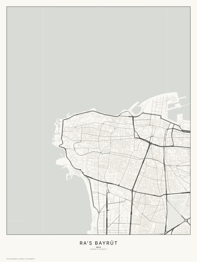 Ra’s Bayrūt map poster, classic style