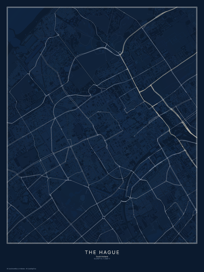 The Hague map poster, midnight style
