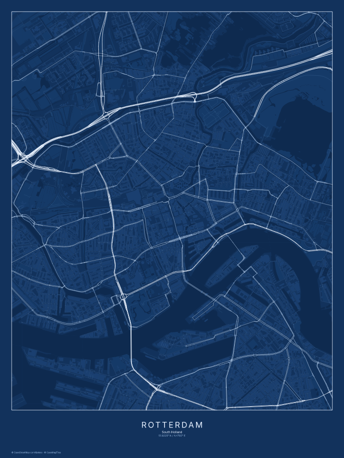 Rotterdam map poster, blueprint style