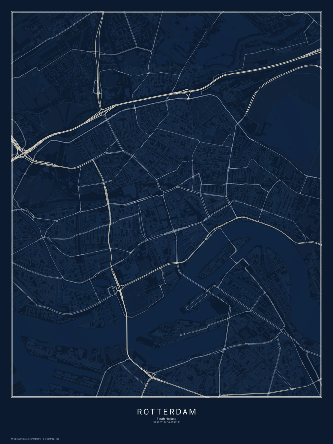 Rotterdam map poster, midnight style
