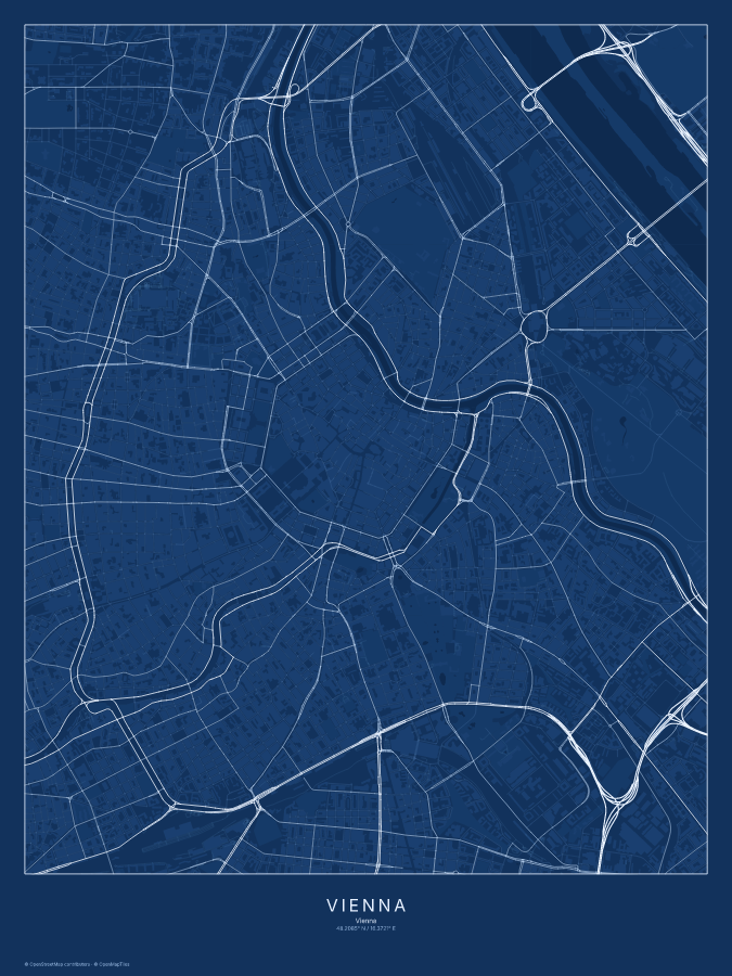 Vienna map poster, blueprint style