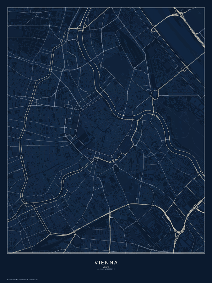 Vienna map poster, midnight style