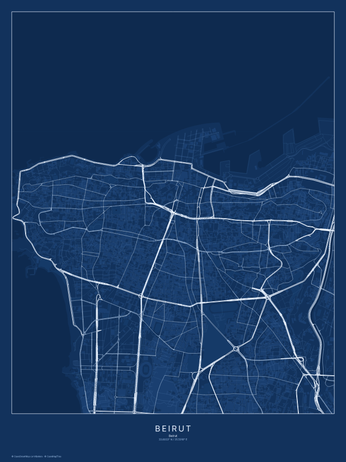Beirut map poster, blueprint style