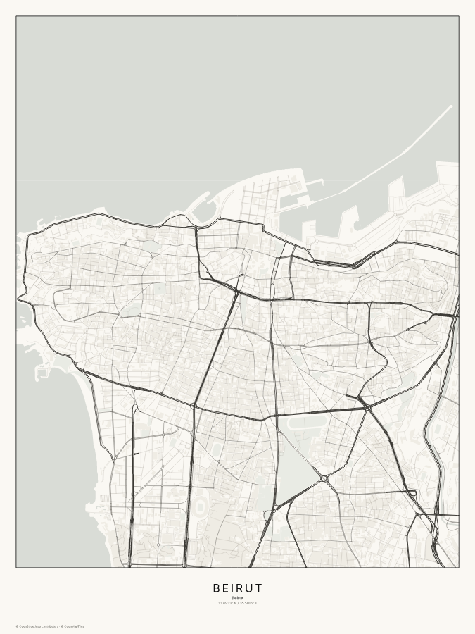 Beirut map poster, classic style