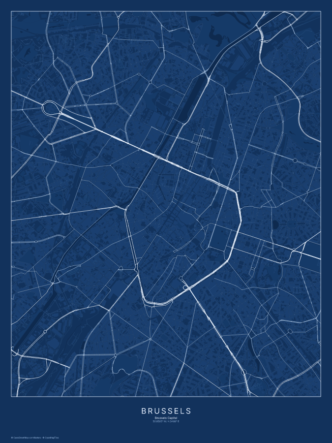 Brussels map poster, blueprint style