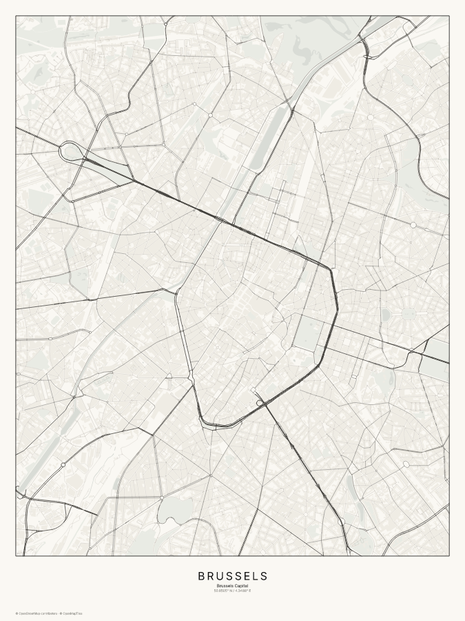 Brussels map poster, classic style