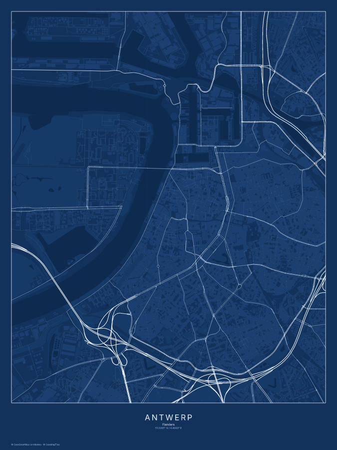 Antwerp map poster, blueprint style