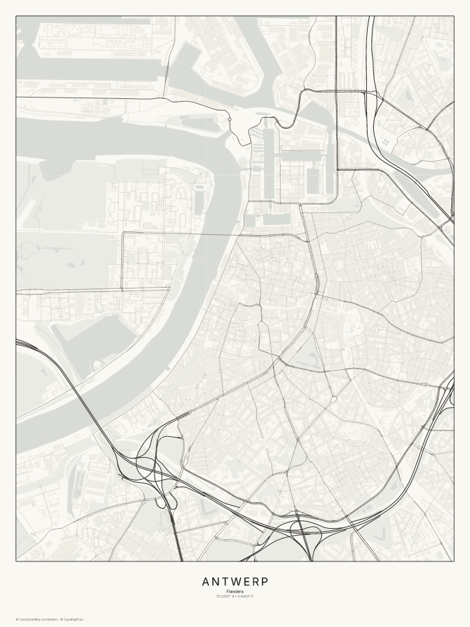 Antwerp map poster, classic style