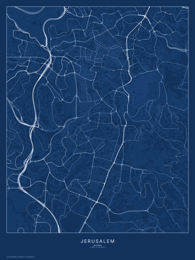 Jerusalem map poster, blueprint style