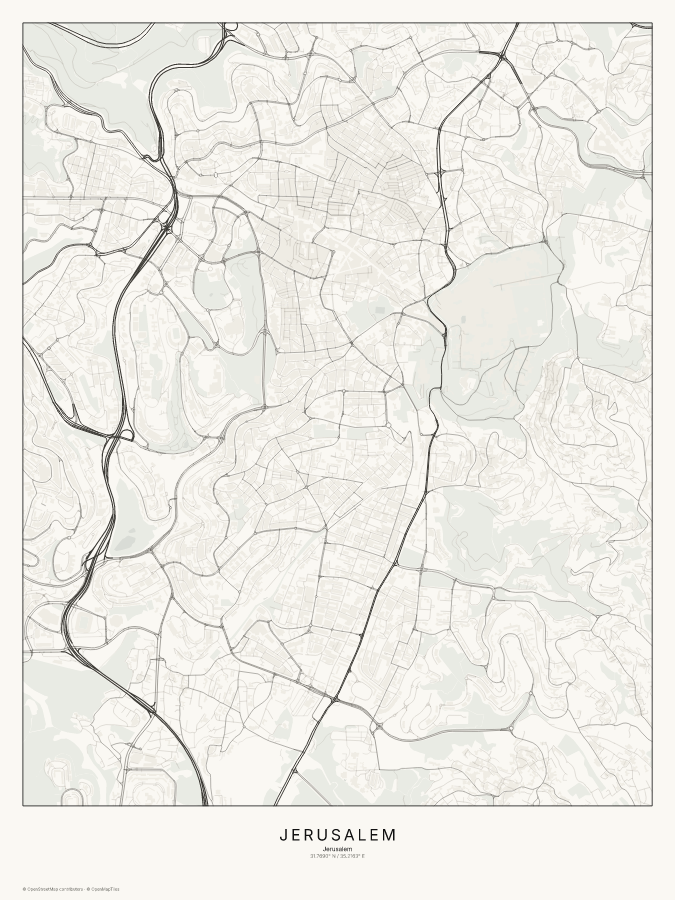 Jerusalem map poster, classic style
