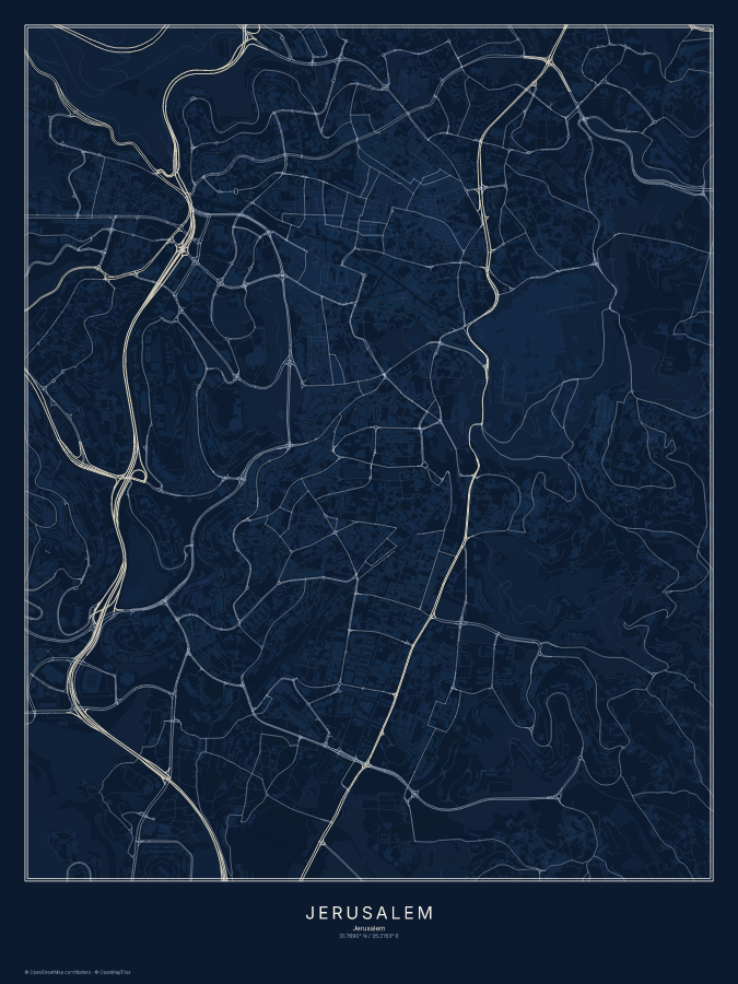 Jerusalem map poster, midnight style