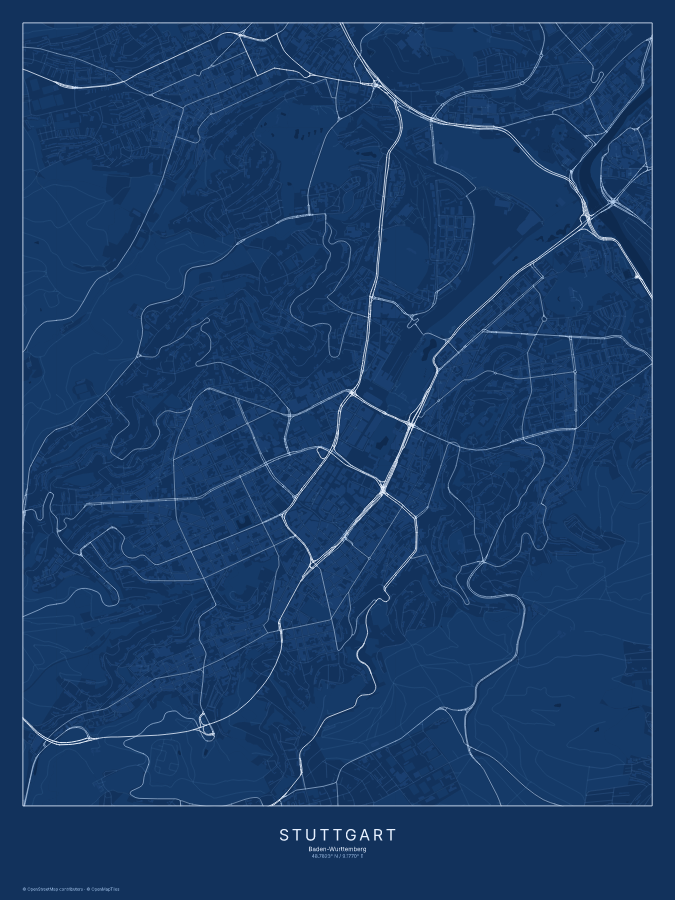 Stuttgart map poster, blueprint style
