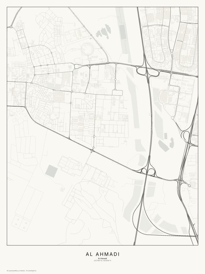 Al Aḩmadī map poster, classic style