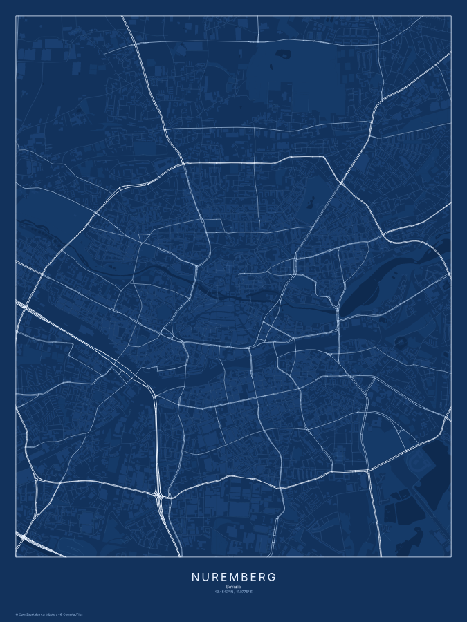 Nuremberg map poster, blueprint style