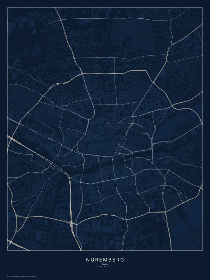 Nuremberg map poster, midnight style