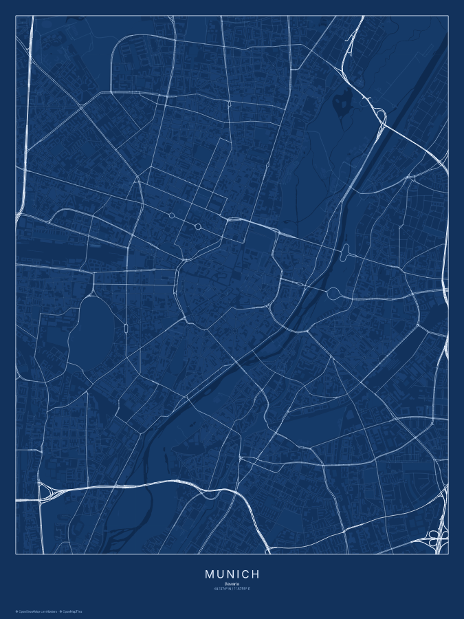 Munich map poster, blueprint style