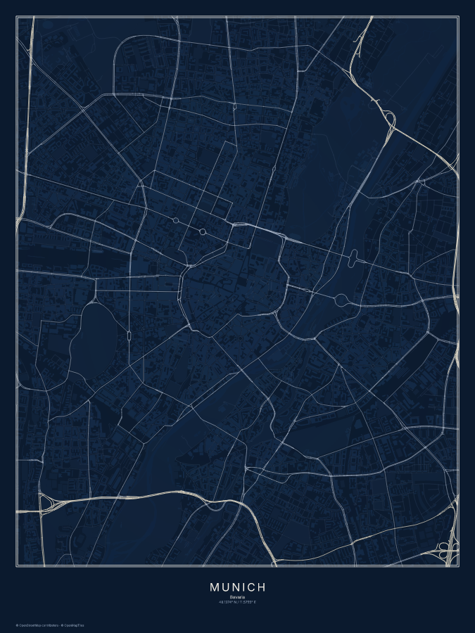 Munich map poster, midnight style