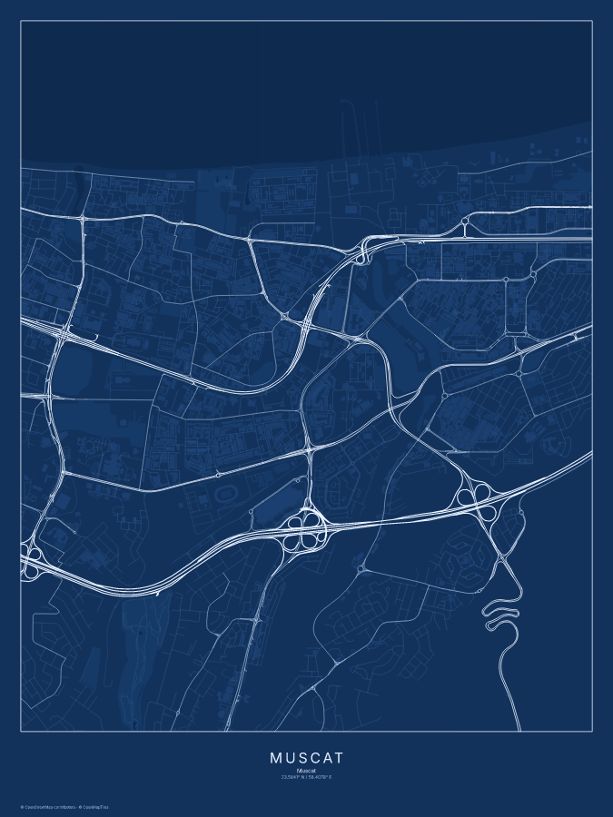 Muscat map poster, blueprint style