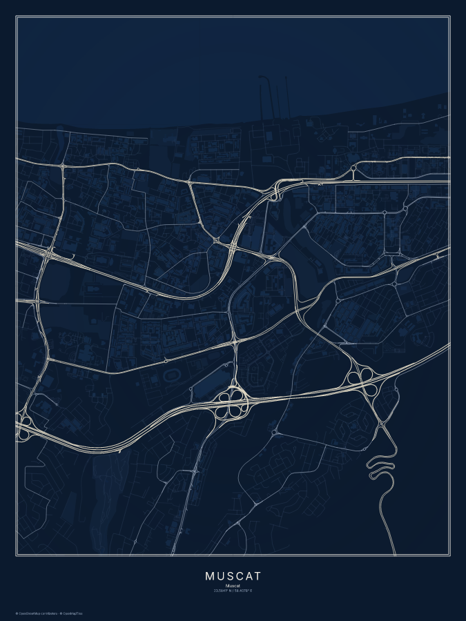 Muscat map poster, midnight style