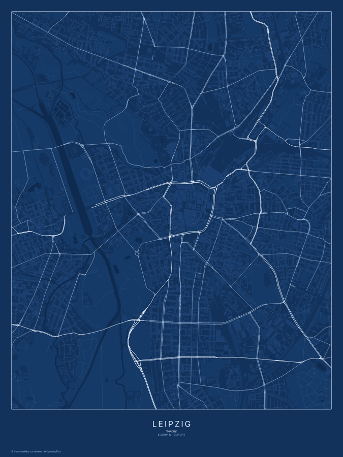 Leipzig map poster, blueprint style
