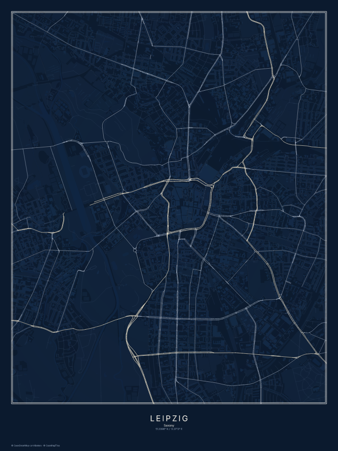 Leipzig map poster, midnight style