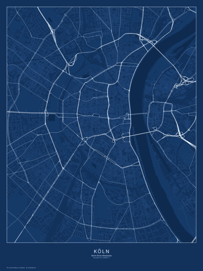 Köln map poster, blueprint style