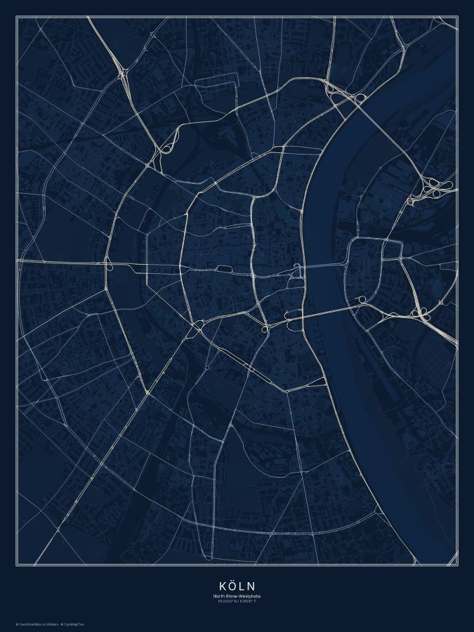 Köln map poster, midnight style