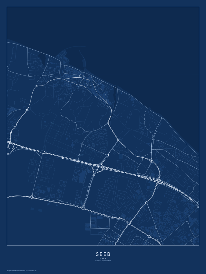 Seeb map poster, blueprint style