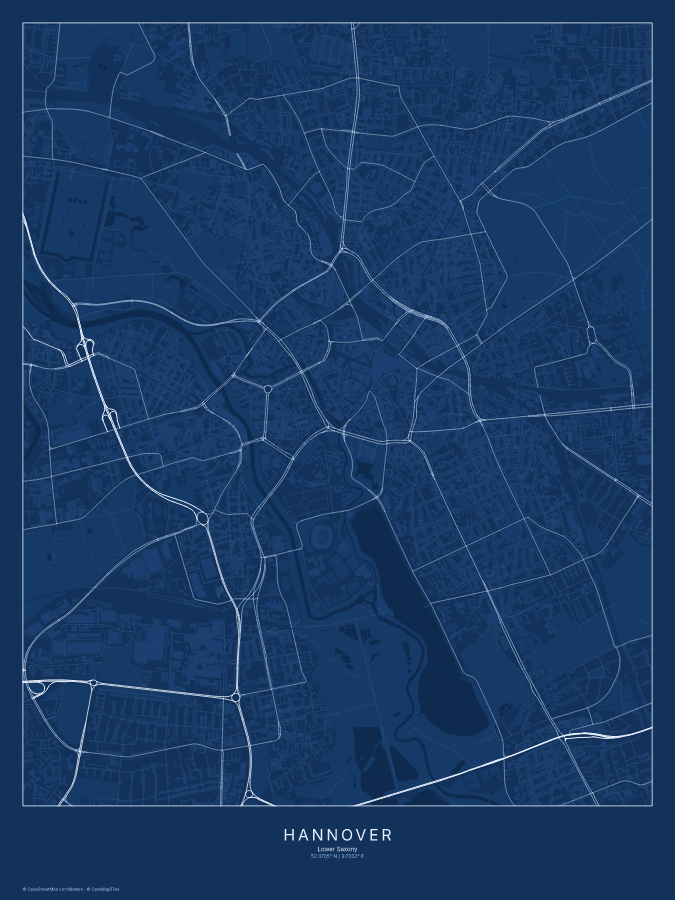 Hannover map poster, blueprint style