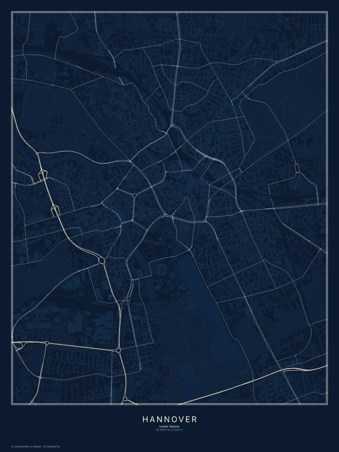 Hannover map poster, midnight style