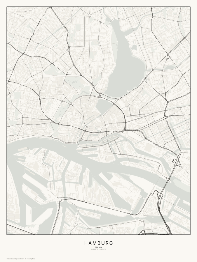 Hamburg map poster, classic style