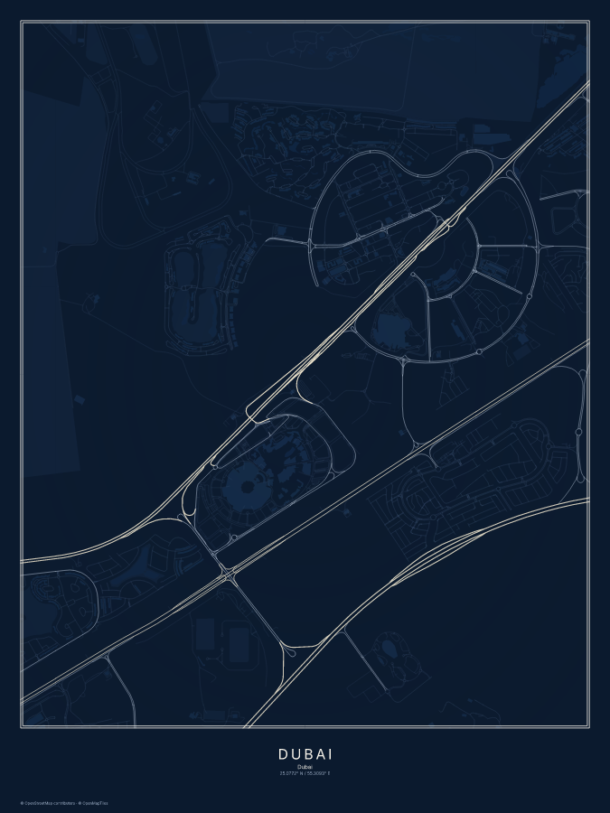 Dubai map poster, midnight style