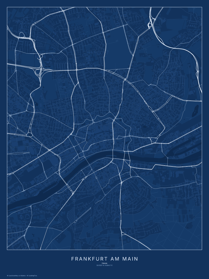 Frankfurt am Main map poster, blueprint style