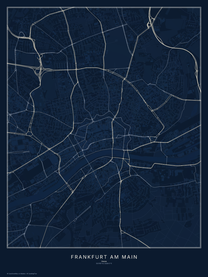 Frankfurt am Main map poster, midnight style