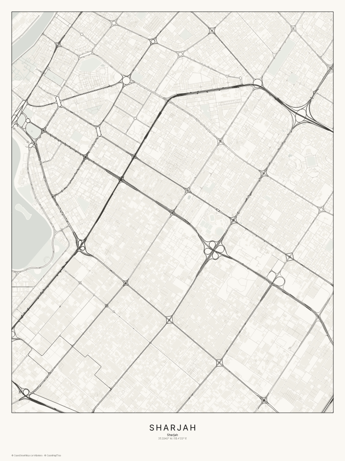Sharjah map poster, classic style