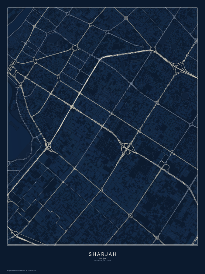Sharjah map poster, midnight style
