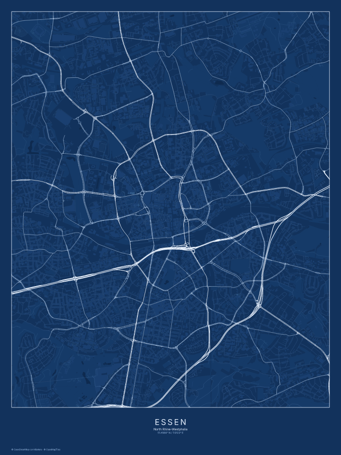 Essen map poster, blueprint style