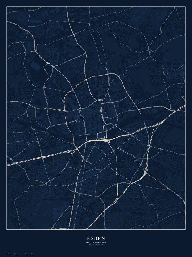 Essen map poster, midnight style