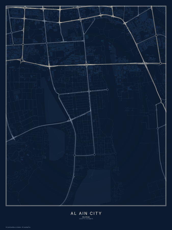 Al Ain City map poster, midnight style