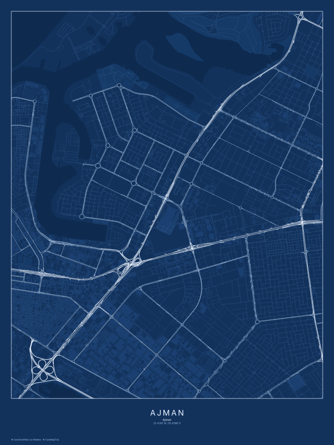 Ajman map poster, blueprint style