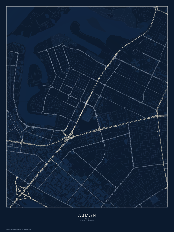 Ajman map poster, midnight style