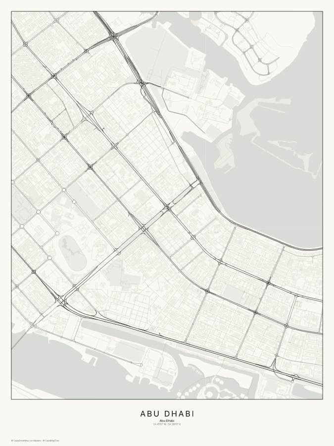 Abu Dhabi map poster, classic style