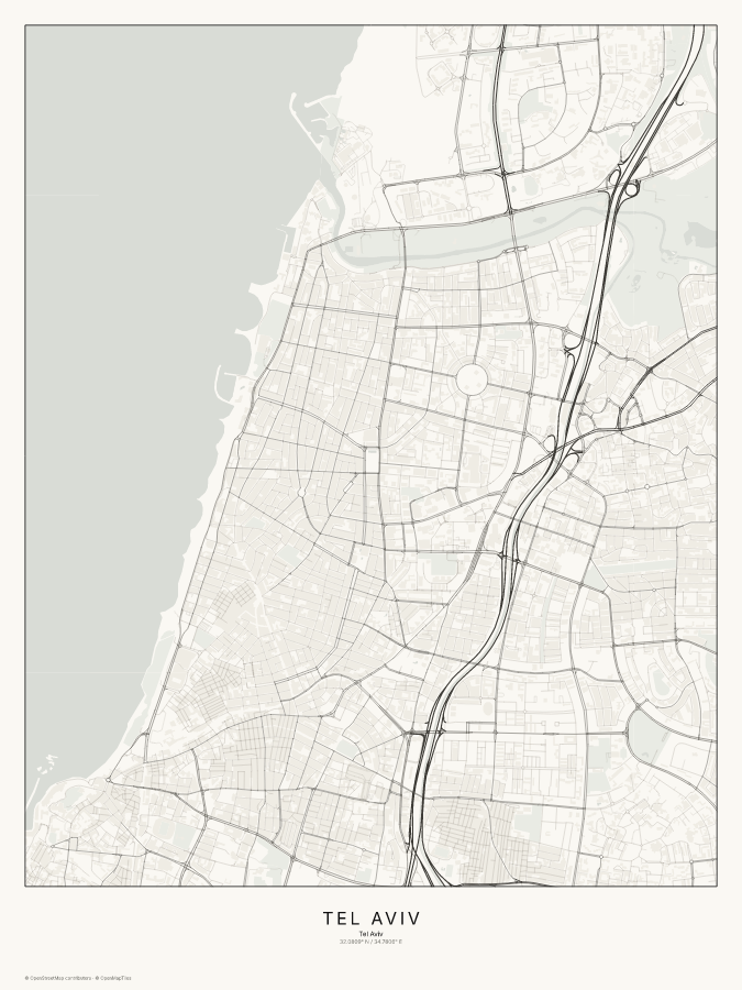 Tel Aviv map poster, classic style