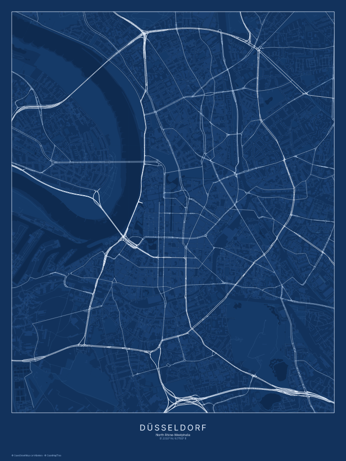 Düsseldorf map poster, blueprint style