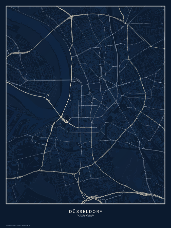 Düsseldorf map poster, midnight style