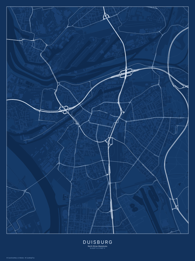 Duisburg map poster, blueprint style