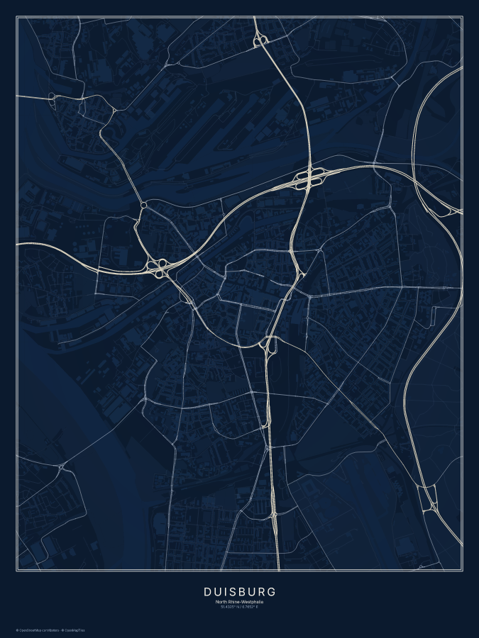 Duisburg map poster, midnight style
