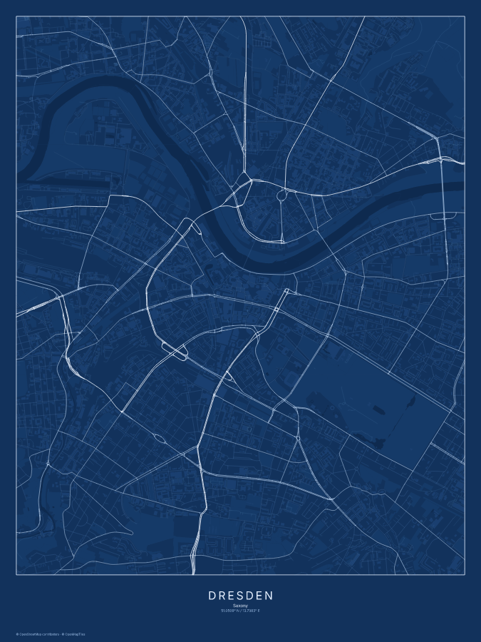 Dresden map poster, blueprint style