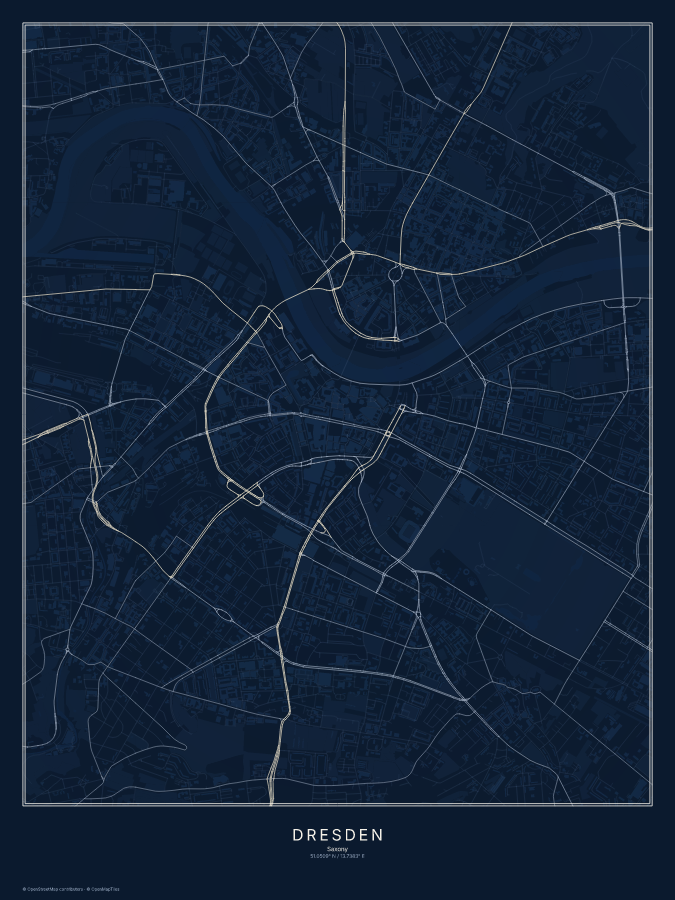 Dresden map poster, midnight style